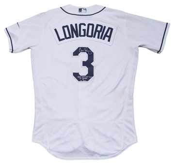 2017 Evan Longoria Game Used, Signed & Inscribed Tampa Bay Rays Home Jersey (MLB Authenticated & JSA)